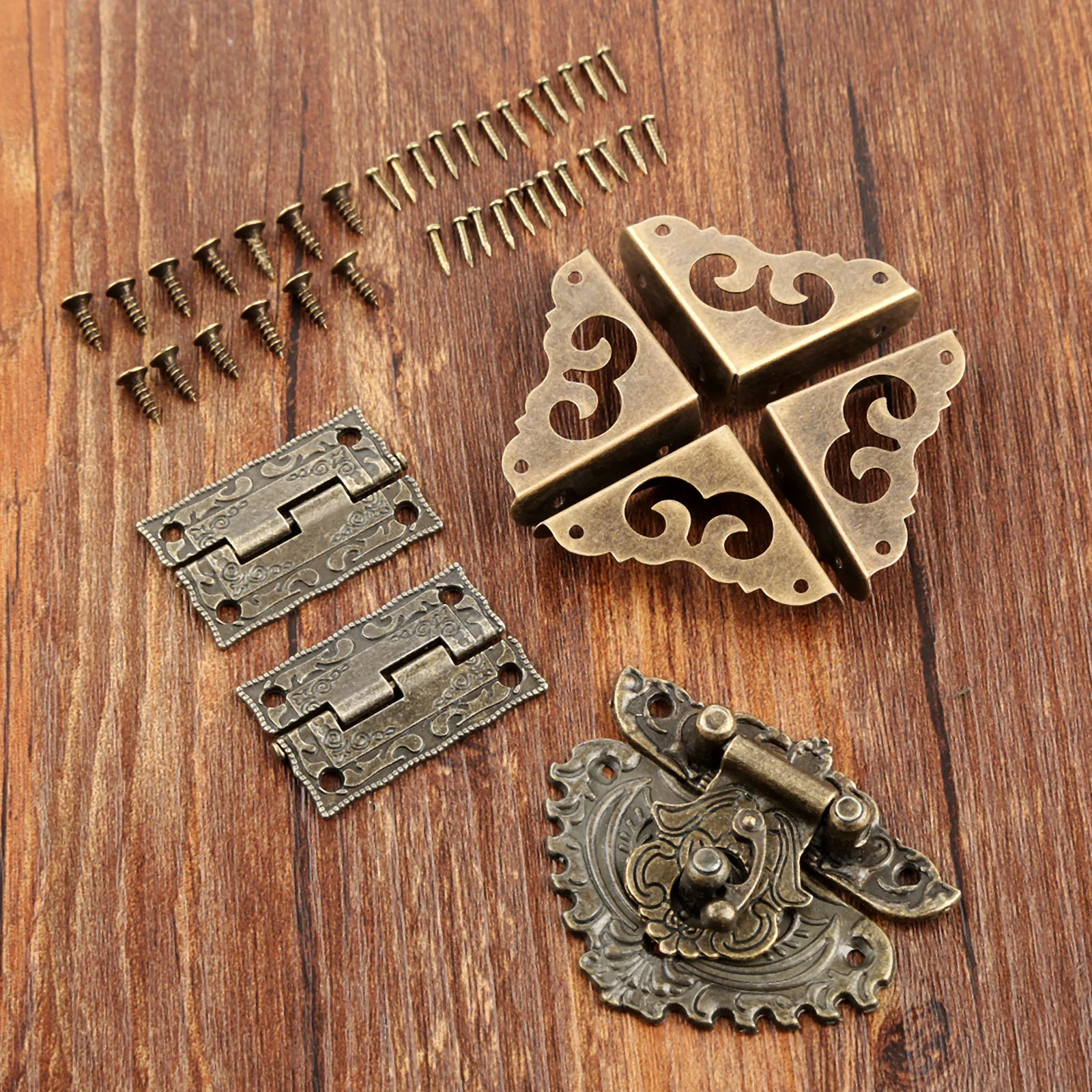 Furniture Hardware Decorative - 7pcs/set Antique Bronze Padlock Latch Hasp+Hinge+Corner