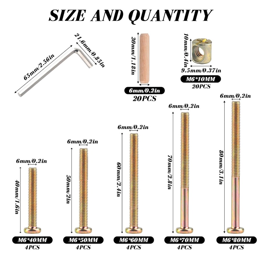 M6x40/50/60/70/80mm Crib Screw - Furniture Hardware Barrel Nut recension och pris